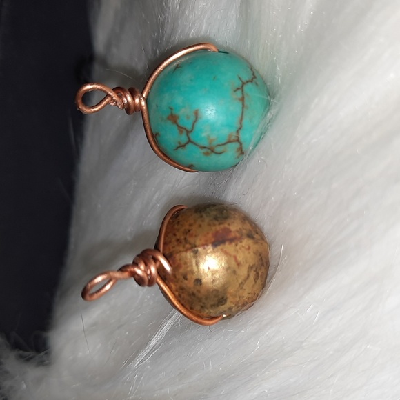 2 copper wire wrapped bead charms or pendants - Picture 1 of 5
